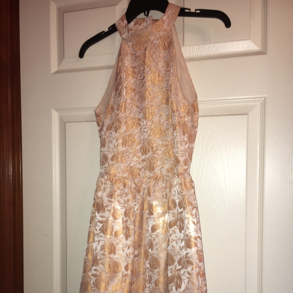 Mock neck peach flower print cocktail dress - Picture 1 of 2